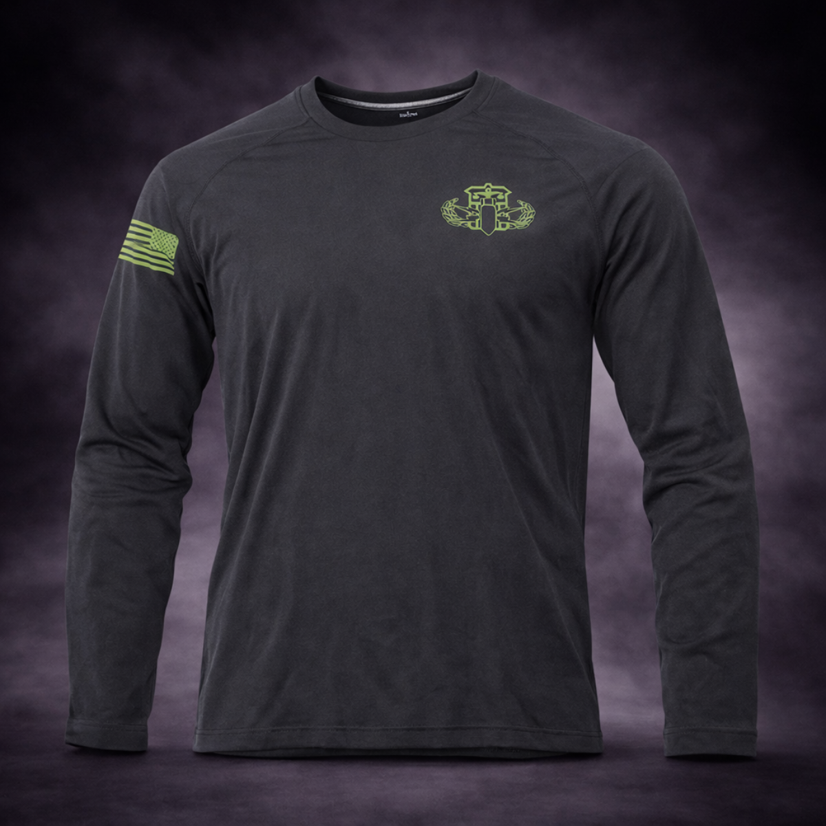 Black Tri-Blend Long Sleeve BTMF Crab Tee w/ In God We Trust Flag (Back)