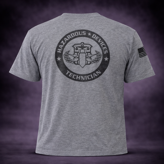 Grey Tri-Blend Short Sleeve BTMF Crab Tee w/ Hazardous Devices Technician (Back)