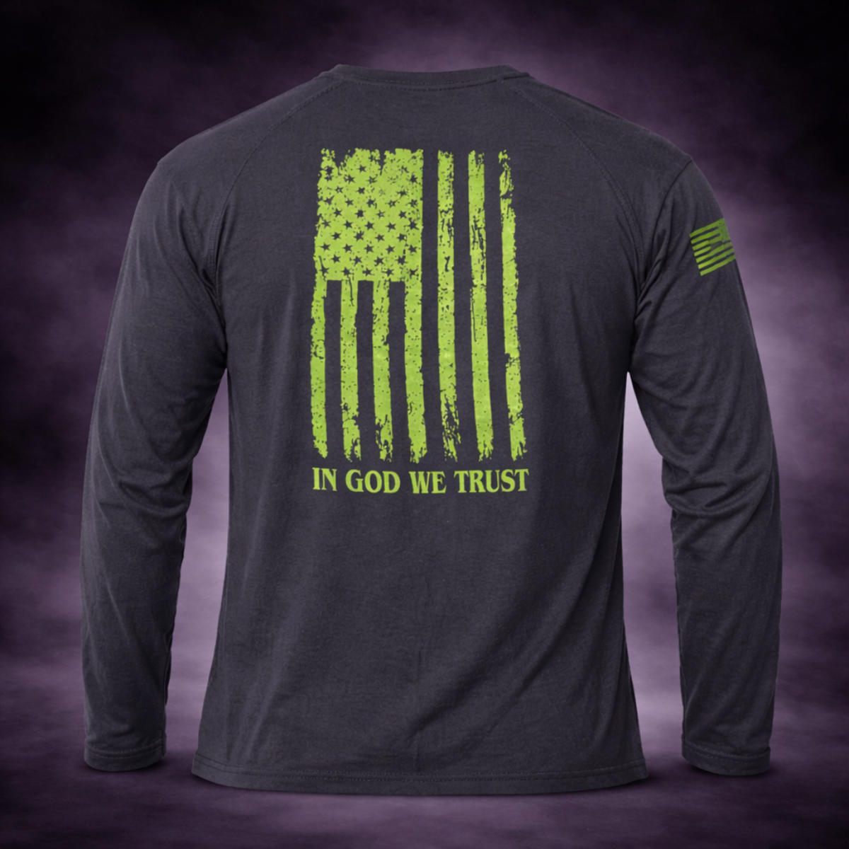 Black Tri-Blend Long Sleeve BTMF Crab Tee w/ In God We Trust Flag (Back)