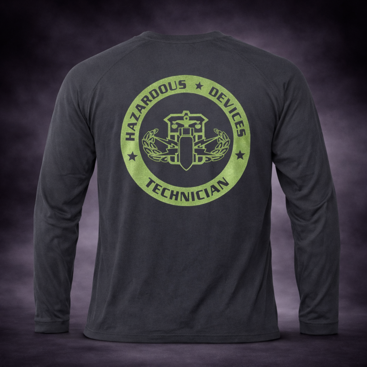 Black Tri-Blend Long Sleeve BTMF Crab Tee w/ Hazardous Devices Technician Logo (Back)