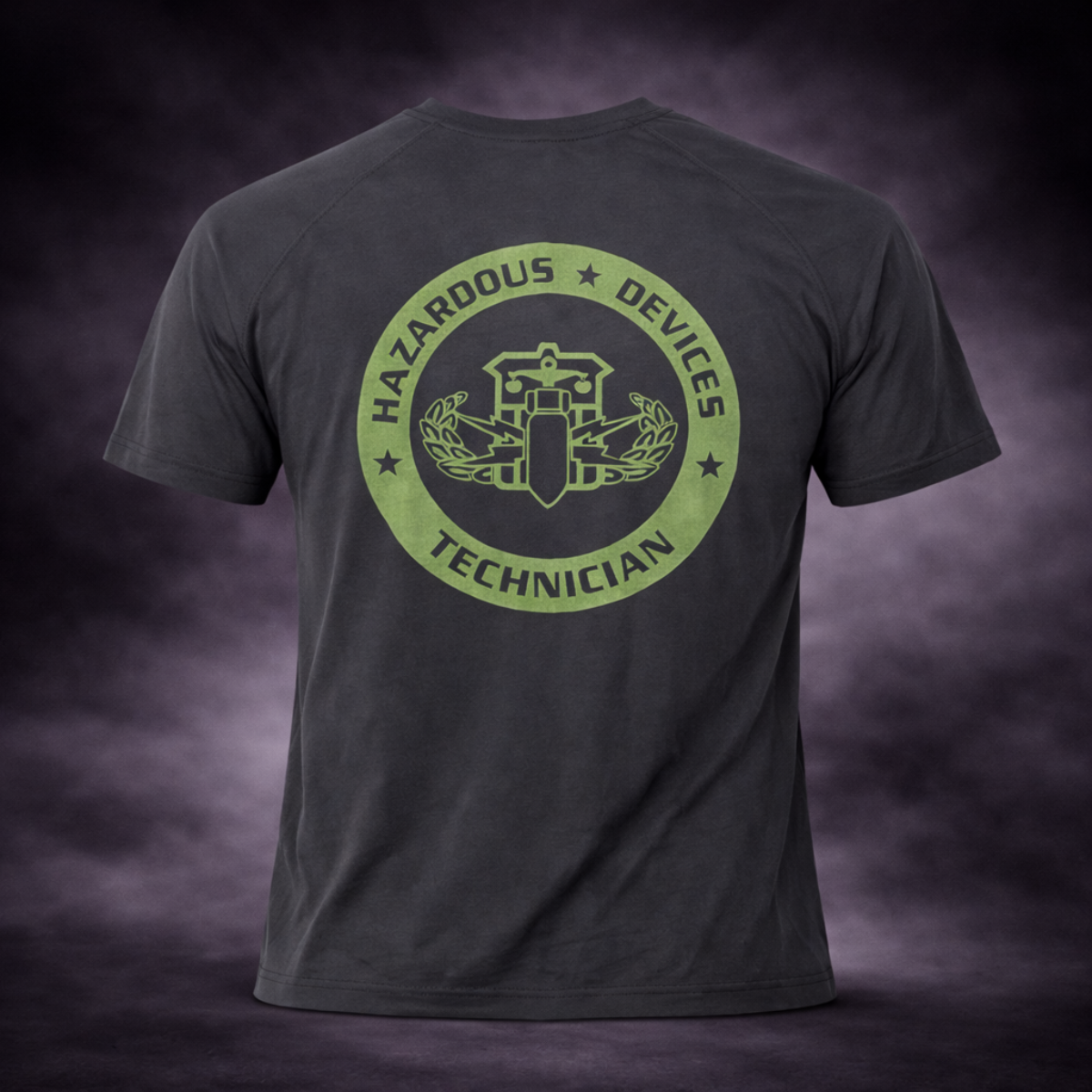Black Tri-Blend Short Sleeve BTMF Crab Tee w/ Hazardous Devices Technician (Back)
