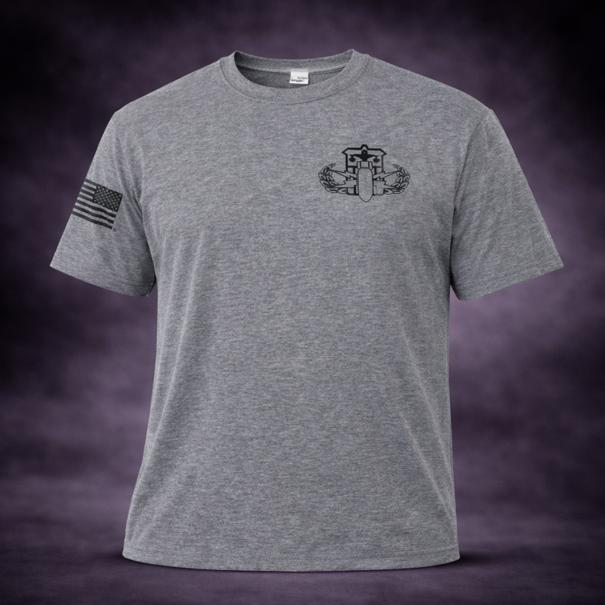 Grey Tri-Blend Short Sleeve BTMF Crab Tee w/ In God We Trust Flag (Back)